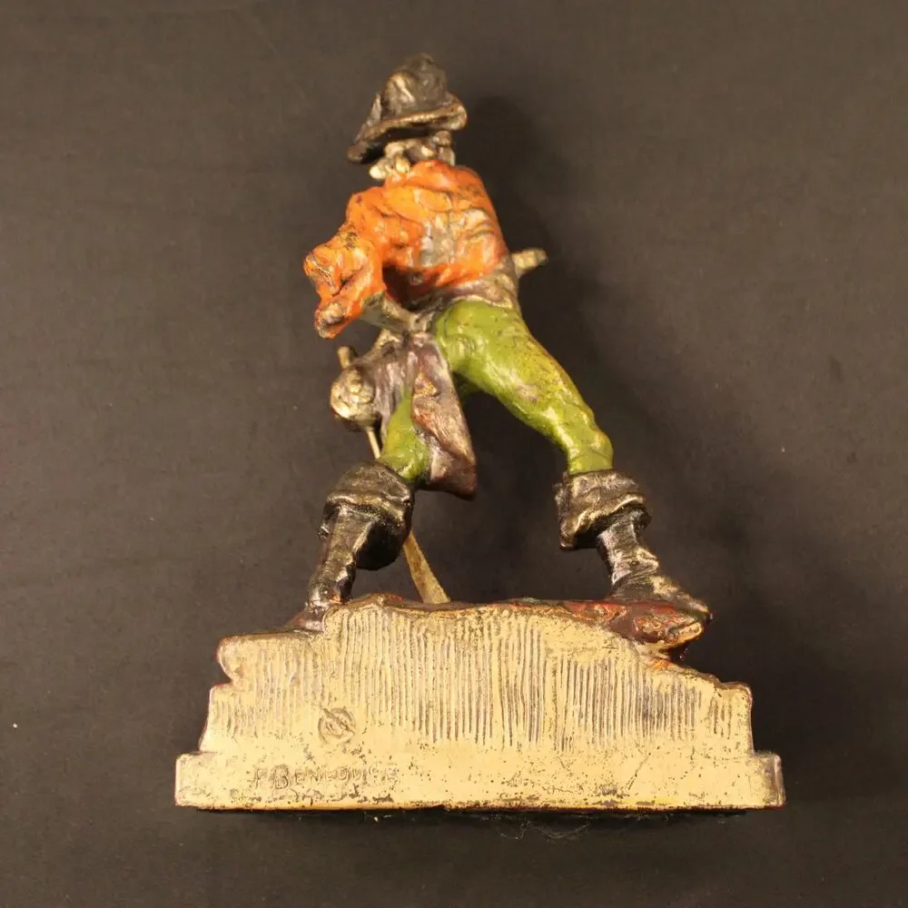 Antique 1920 Pirate Bookend Statue Enamel Metal Signed P. Beneduce 7